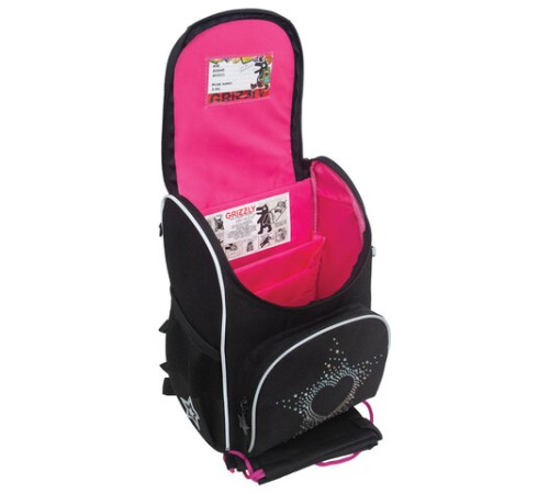 Ранец GRIZZLY анатомическая спинка, с мешком для обуви, для девочек, STARS, 33х25х13 см, RAm-484-7/1