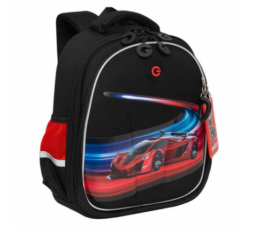 Ранец GRIZZLY анатомическая спинка, с бейджем, для мальчиков, RACER, 36х28х20 см, RAz-487-12/1