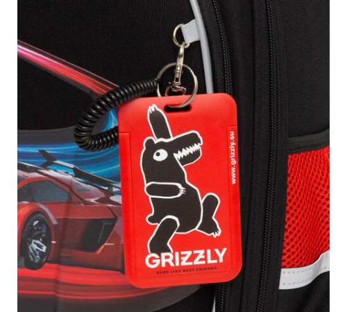 Ранец GRIZZLY анатомическая спинка, с бейджем, для мальчиков, RACER, 36х28х20 см, RAz-487-12/1