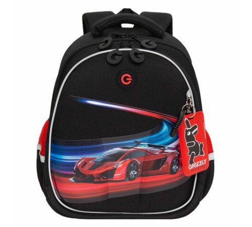 Ранец GRIZZLY анатомическая спинка, с бейджем, для мальчиков, RACER, 36х28х20 см, RAz-487-12/1