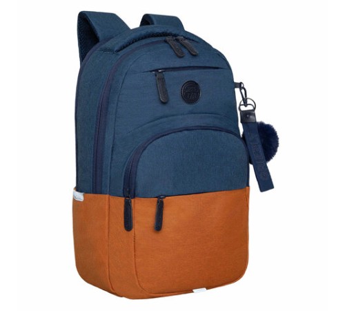 Рюкзак GRIZZLY школьный, укрепленная спинка, 2 отделения, для девочек, BLUE/ORANGE, 43х27,5х16 см, RD-341-2/3