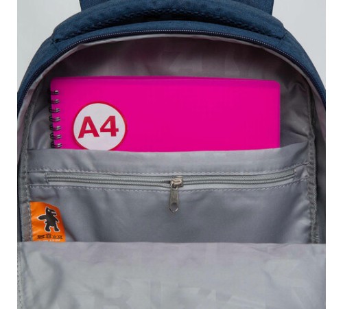 Рюкзак GRIZZLY школьный, укрепленная спинка, 2 отделения, для девочек, BLUE/ORANGE, 43х27,5х16 см, RD-341-2/3