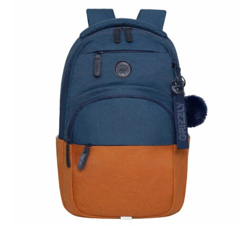 Рюкзак GRIZZLY школьный, укрепленная спинка, 2 отделения, для девочек, BLUE/ORANGE, 43х27,5х16 см, RD-341-2/3