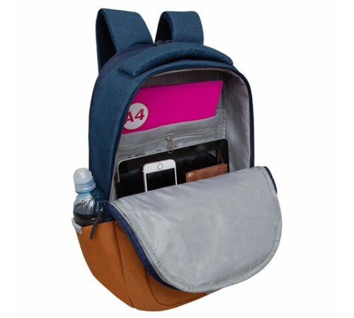 Рюкзак GRIZZLY школьный, укрепленная спинка, 2 отделения, для девочек, BLUE/ORANGE, 43х27,5х16 см, RD-341-2/3