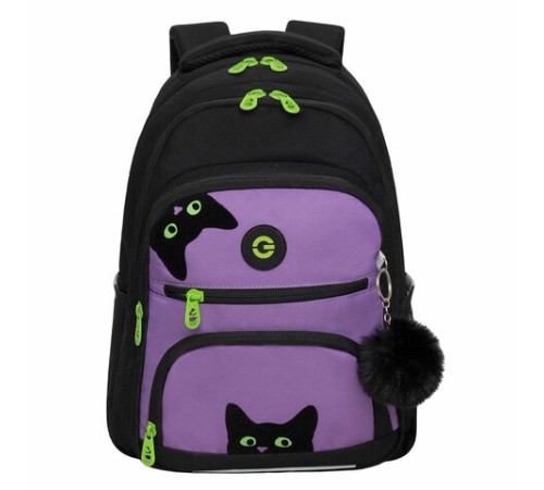 Рюкзак GRIZZLY школьный, укрепленная спинка, 3 отделения, для девочек, 