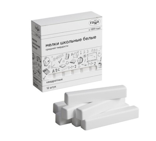 Мел белый квадратный средней твердости 12 штук, ГАММА, картонная упаковка, 280120213