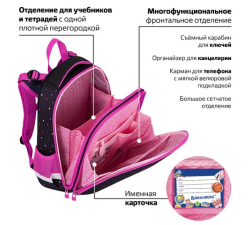 Ранец BRAUBERG PREMIUM, 2 отделения, с брелоком, 