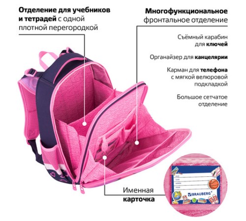 Ранец BRAUBERG PREMIUM, 2 отделения, с брелоком, 