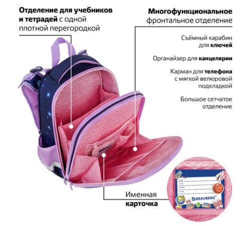 Ранец BRAUBERG PREMIUM, 2 отделения, с брелоком, 
