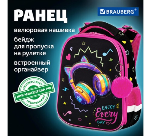 Ранец BRAUBERG PREMIUM, 2 отделения, с брелоком, 