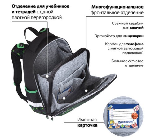 Ранец BRAUBERG PREMIUM, 2 отделения, с брелоком, 