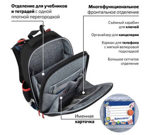 Ранец BRAUBERG PREMIUM, 2 отделения, с брелоком, 