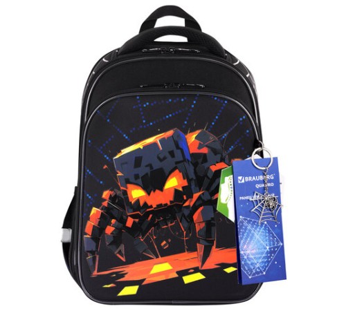 Ранец BRAUBERG QUADRO, 3 отделения, с брелком, Fire spider, 37х28х18 см, 273106