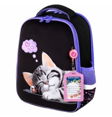 Ранец BRAUBERG FIT, 2 отделения, Sleeping kitten, велюровая панель, 38х27х14 см, 273107