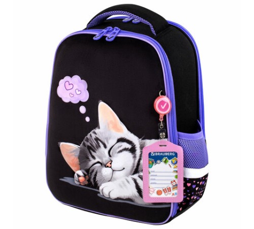 Ранец BRAUBERG FIT, 2 отделения, Sleeping kitten, велюровая панель, 38х27х14 см, 273107