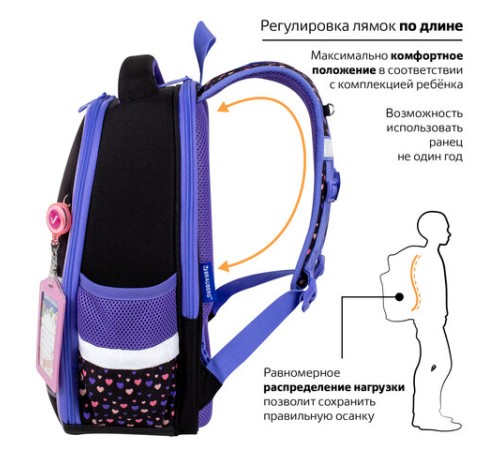 Ранец BRAUBERG FIT, 2 отделения, Sleeping kitten, велюровая панель, 38х27х14 см, 273107