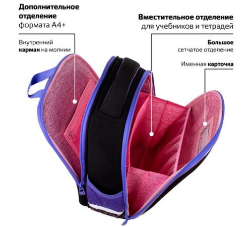 Ранец BRAUBERG FIT, 2 отделения, Sleeping kitten, велюровая панель, 38х27х14 см, 273107