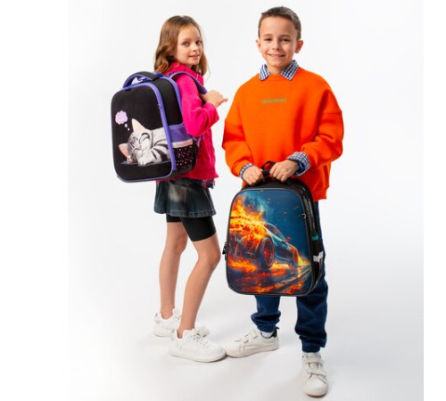 Ранец BRAUBERG FIT, 2 отделения, Sleeping kitten, велюровая панель, 38х27х14 см, 273107