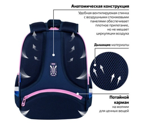 Ранец BRAUBERG FIT, 2 отделения, Night watcher, СВЕТЯЩИЙСЯ, 38х27х14 см, 273108