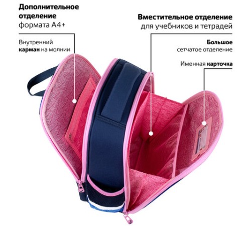 Ранец BRAUBERG FIT, 2 отделения, Night watcher, СВЕТЯЩИЙСЯ, 38х27х14 см, 273108