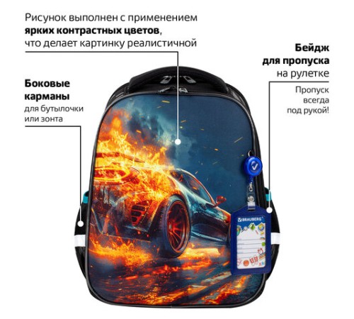 Ранец BRAUBERG FIT, 2 отделения, Speed increase, 38х27х14 см, 273109