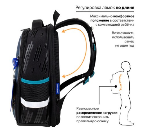 Ранец BRAUBERG FIT, 2 отделения, Speed increase, 38х27х14 см, 273109