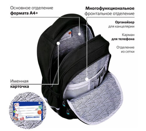 Рюкзак BRAUBERG MOTION, 2 отделения, 3 кармана, 