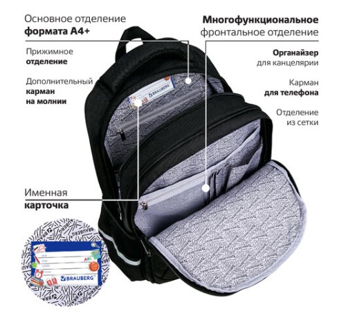 Рюкзак BRAUBERG SOFT, 2 отделения, 3 кармана, 