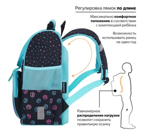 Ранец ПИФАГОР BASIC, 1 отделение, 3 кармана, эргономичная спинка, 