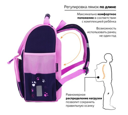 Ранец ПИФАГОР BASIC, 1 отделение, 3 кармана, эргономичная спинка, 