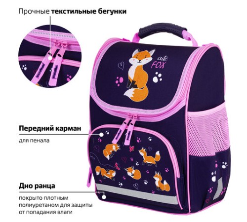 Ранец ПИФАГОР BASIC, 1 отделение, 3 кармана, эргономичная спинка, 