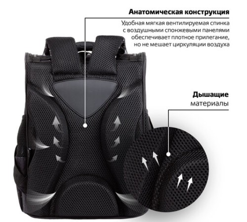 Ранец ПИФАГОР BASIC, 1 отделение, 3 кармана, эргономичная спинка, 