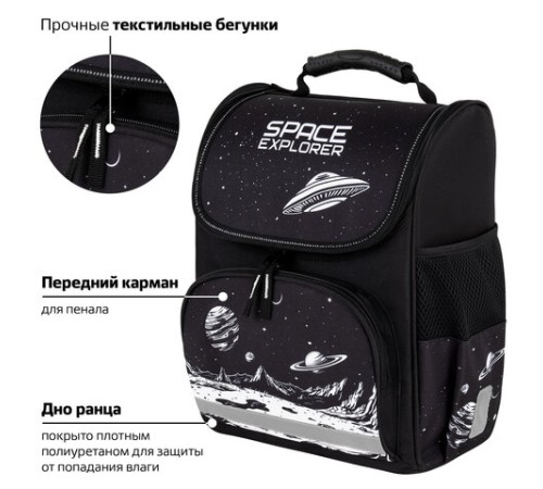 Ранец ПИФАГОР BASIC, 1 отделение, 3 кармана, эргономичная спинка, 