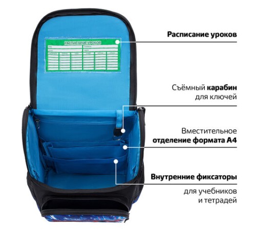 Ранец ПИФАГОР BASIC, 1 отделение, 3 кармана, эргономичная спинка, 