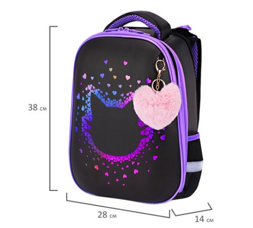 Ранец BRAUBERG SHINY, 2 отделения, с брелком, Pretty face, 38х28х14 см, 273142