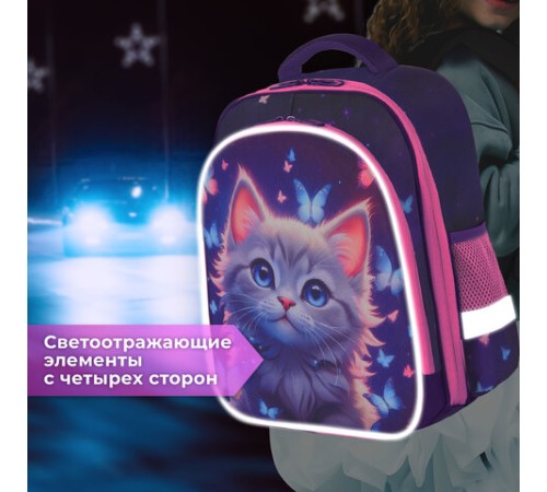Ранец BRAUBERG KIDS STANDARD, 2 отделения, Curious cat, 36х28х14 см, 273145