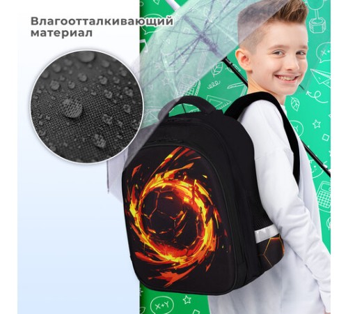 Ранец BRAUBERG KIDS STANDARD, 2 отделения, Fire split, 3D-панель, 36х28х14 см, 273147