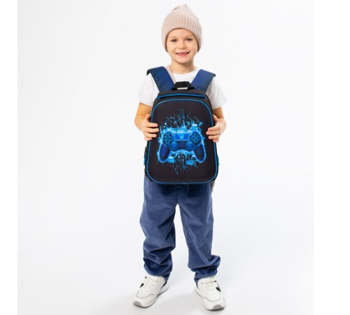 Ранец BRAUBERG KIDS START, 1 отделение, 2 кармана, Digital gamepad, 3D-панель, 35х26х13 см, 273152