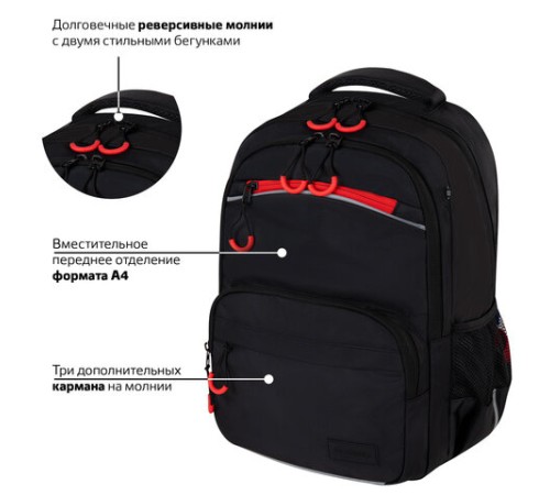 Рюкзак BRAUBERG FORCE, 2 отделения, 5 карманов, 