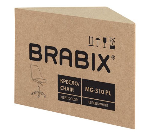Кресло стул BRABIX "Eames MG-310 PL", пластик белый, экокожа белая, 532926