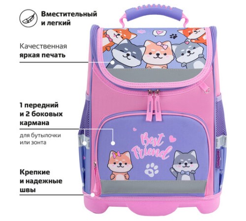 Ранец ЮНЛАНДИЯ WISE, 1 отделение, 3 кармана, устойчивое дно, Best fellows, 37х29х15 см, 273161