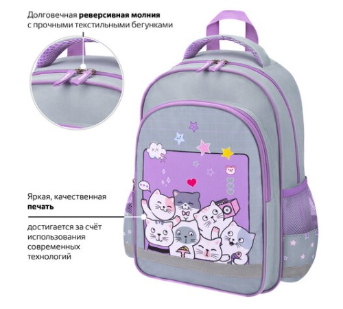 Рюкзак ПИФАГОР SCHOOL, 1 отделение, 3 кармана, 