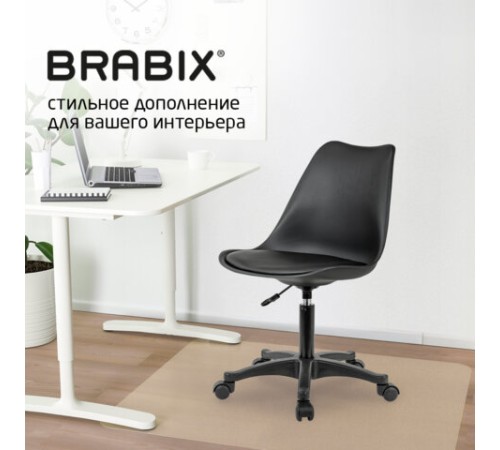 Кресло стул BRABIX "Eames MG-310 PL", пластик черный, экокожа черная, 532927