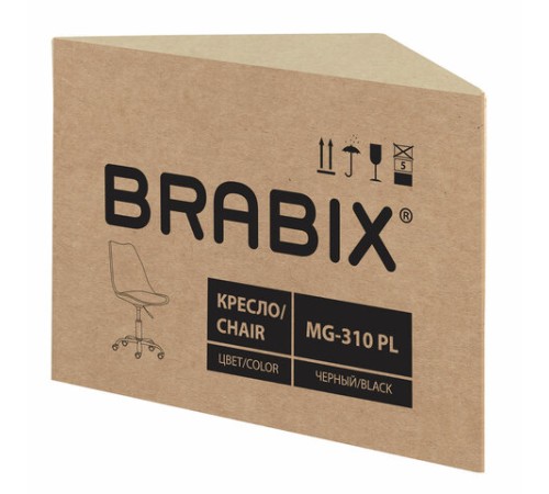 Кресло стул BRABIX "Eames MG-310 PL", пластик черный, экокожа черная, 532927