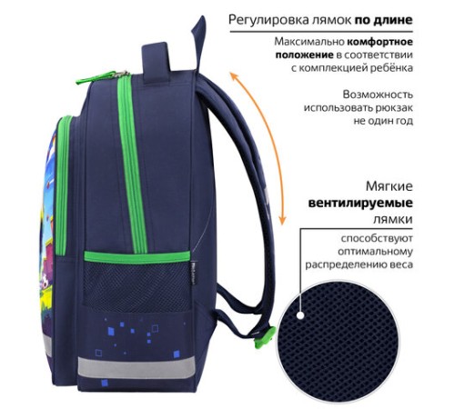 Рюкзак ПИФАГОР SCHOOL, 1 отделение, 3 кармана, 