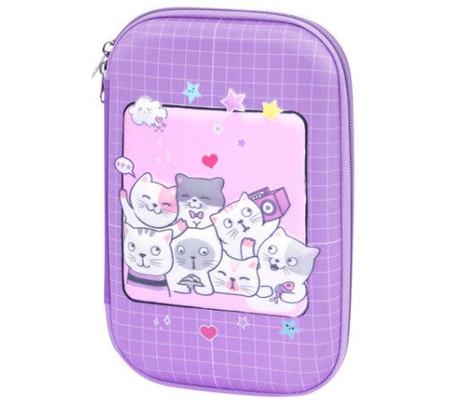 Пенал ЮНЛАНДИЯ большой, 1 отделение, 1 откидная планка, карман, полиэстер/EVA, 22х15х5 см, 