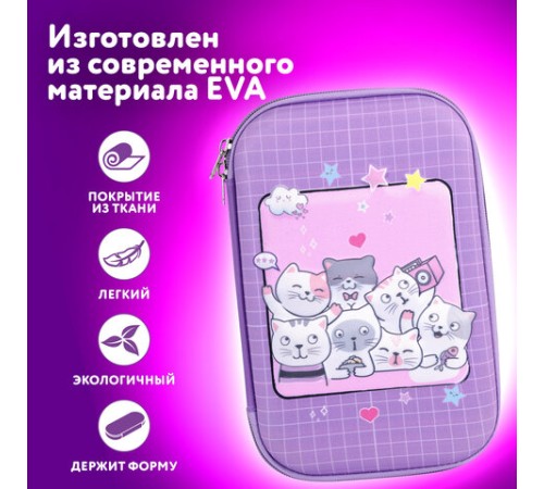 Пенал ЮНЛАНДИЯ большой, 1 отделение, 1 откидная планка, карман, полиэстер/EVA, 22х15х5 см, 