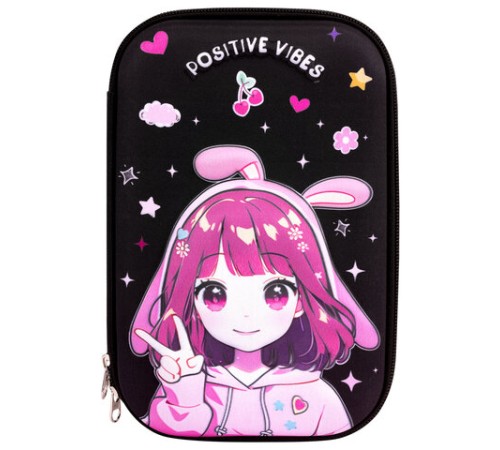 Пенал ЮНЛАНДИЯ большой, 1 отделение, 1 откидная планка, карман, полиэстер/EVA, 22х15х5 см, 