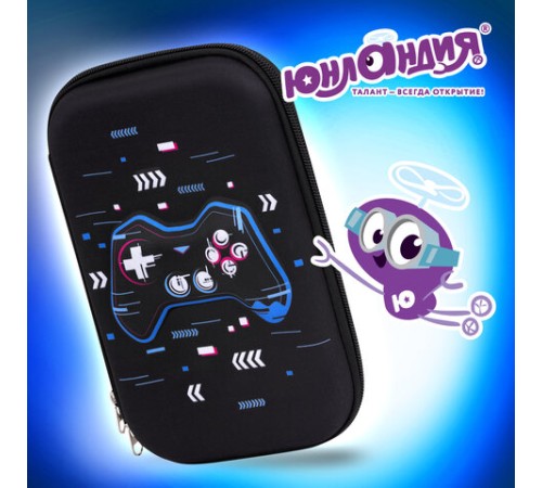 Пенал ЮНЛАНДИЯ большой, 1 отделение, 1 откидная планка, карман, полиэстер/EVA, 22х15х5 см, 