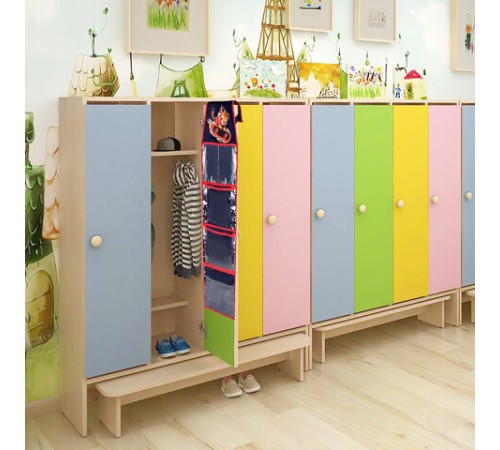 Кармашки-органайзер в шкафчик для детского сада BRAUBERG KIDS, крепление на липучке, наклейки-подсказки, 24х88 см, 